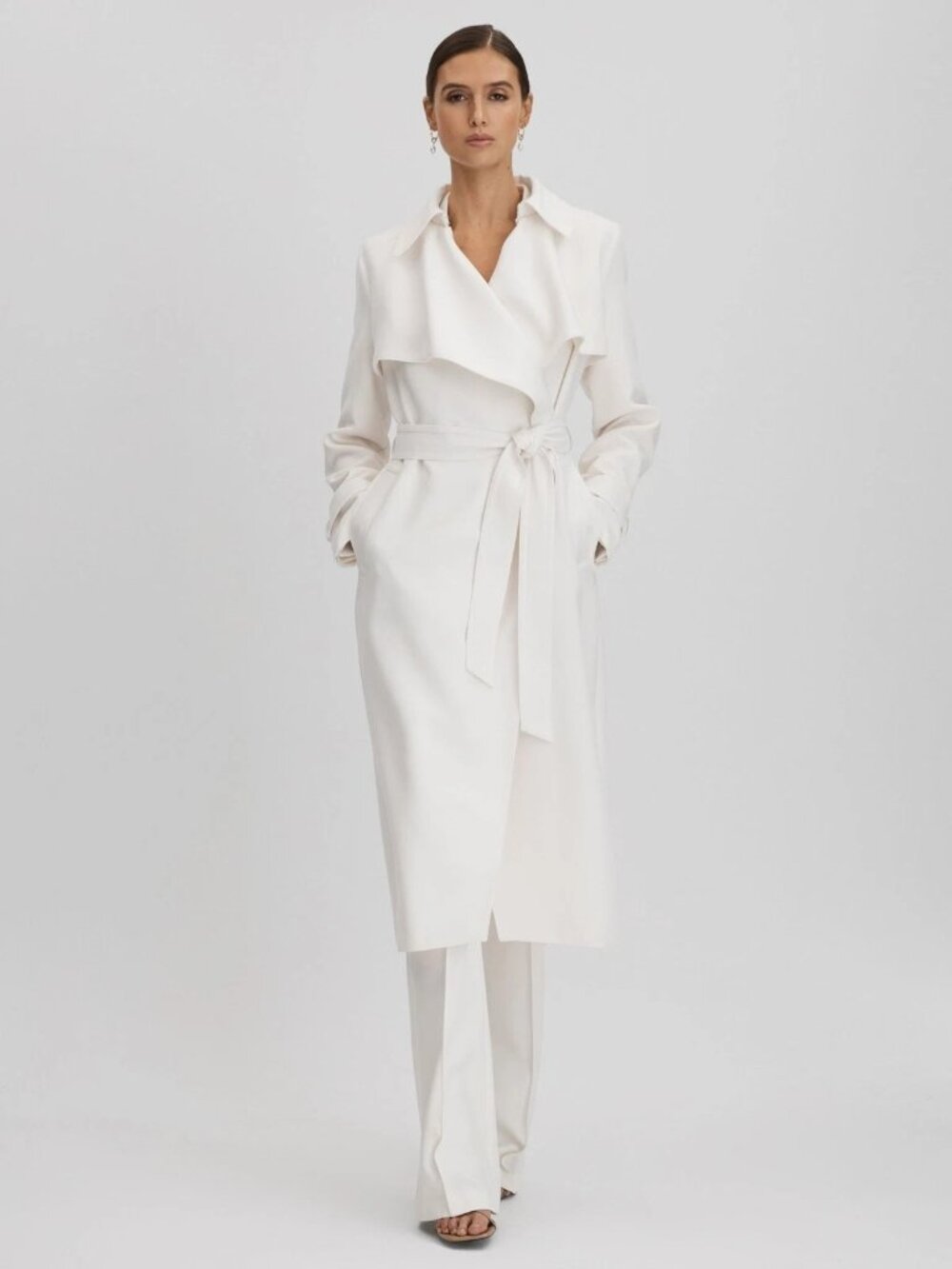NWT $560 Reiss Etta Double Breasted Belted Trench Coat Jacket White Size  US 12